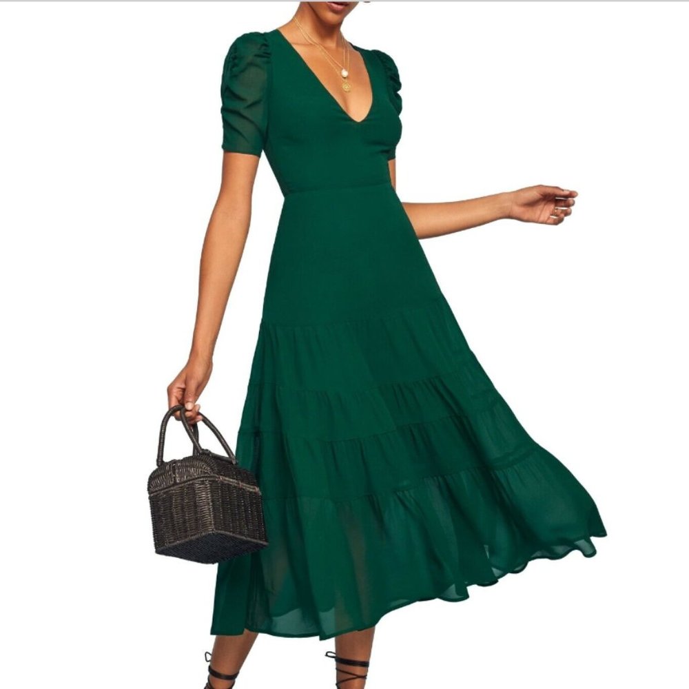 REFORMATION Emerald Green COSA Ruched Sleeve